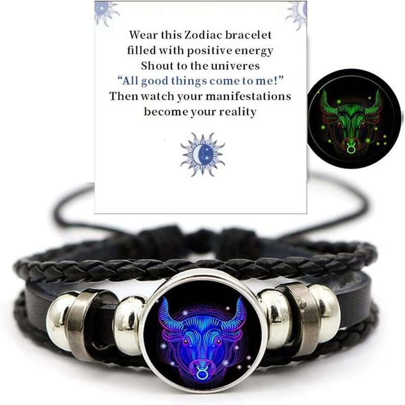 VBWEOI Store Gleym Bracelet, Zodiac Signs Spirit Bracelet, Multilayer Adjustable 12 Constellation Zodiac PU Leather Bracelet, Gleym Manifestation Bracelet Jewelry Gifts for Women and Man - Image 1